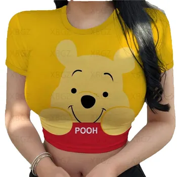 2024 Winnie Pooh Crop Tops Seksi Y2k Oblačila Tiskanje Vintage Moda za Ženske Bluze Cool Majica s kratkimi rokavi Ženske Disney Kawaii Moda Vrh 3xl