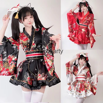 2024 Ženske Japonski Kimono Yukata Oblačilih Kawaii Girls Cvjetnim Natisne Haori Obleko Lepe Lolita Obleko Za Ženske Anime Noša