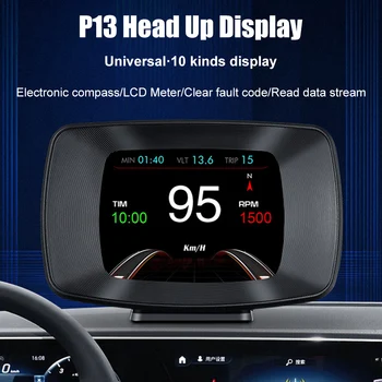 Auto Display Digitalni Števec Smart Avto HUD Metra, Temperatura Vode Napetost Varnostni Alarm OBD2 GPS P13 Head Up Display