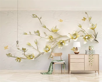 beibehang po Meri, modni, klasični ozadje nove rumene 3d magnolija veje reliefno ozadje de papel parede papier peint