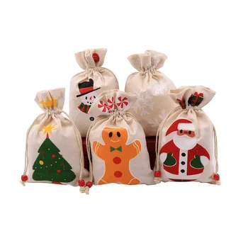 Božično darilo Vrvico za zavezovanje vreče Apple vrečko za shranjevanje Božično Darilo lepa risanka sneg Santa Claus majhno krpo vrečko