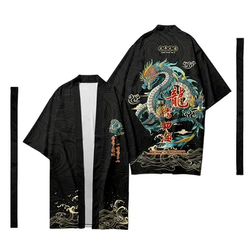Dragon Natisnjeni Dolgo Slog Svoboden Japonski Jopico Ženske Moški Harajuku Haori Kimono Cosplay Vrh Yukata Robe