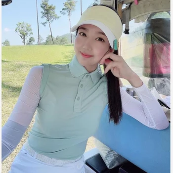 Golf Poletje Ženske Nosijo za zaščito pred soncem Dolg Rokav Vrhu Ledu Svileni Rokav Anti-Žogo T-Shirt Zunanja Športna Polo Majica