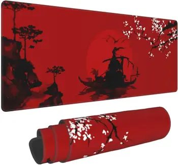 Japonski Češnjev Cvet Samurai Črno Rdeče, Velike Gaming Mouse Pad nedrsečo Gumo Mousepad za Prenosnik Urad za Delo 31,5 X 11.8 V 0