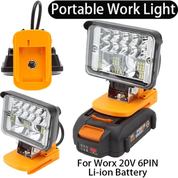 LED delovna lučka za Worx 20V 6PIN Li-ionska baterija LED en vodja svetlobe hitro polnjenje z USB vmesnik za prenosni svetlobe