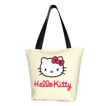 Lepe Ženske Hello Kitty Nakupovalno Vrečko Zadrgo Odpiranje Lepe Risanke Mačka Torbici Tote Vrečke
