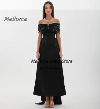 Mallorca Črna Obleka za Posebne Dogodke Beaded Bateau Vratu Prom Obleke Gleženj Dolžina Formalno Banket Večer Stranka Oblek