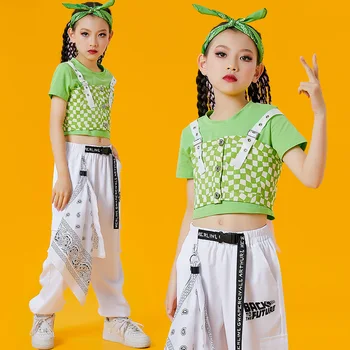 Moda Zelen Telovnik Tovora Hlače Kpop Obleke Za Dekleta Jazz Plesne Kostume Otroke Dvorana Hip Hop Ples Rave Oblačila DQS12573 0
