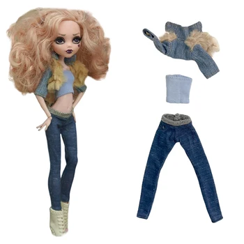 NK Uradni 1 Nastavite Lutka DIY obleko spreminjanje ročno kopirati Jean suknjič design+top+hlače Za Monstering Visoko Lutka igrače oprema