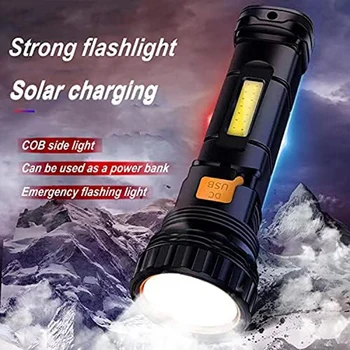 Sončne/Akumulatorska Multi Funkcija LED Svetilka,Nepremočljiva,Z Sili Stroboskopske Luči,USB Kabel za Polnjenje,Hitro Polnjenje Trajne