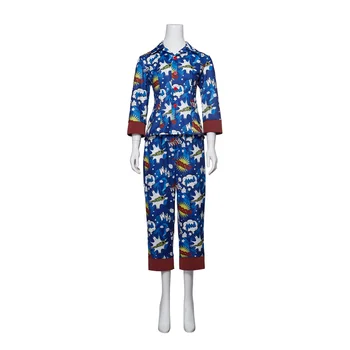 Ubijanje Večer Villanelle Pižamo Cosplay Obleke Kostum Dolg Rokav Ženska Gumb Navzdol Dva Kosa Pižame Obleko