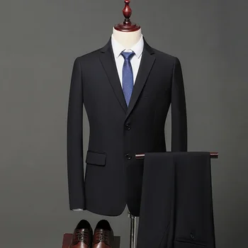 Visoka Kakovost (Blazer+ Hlače), za Moške Britanski Stil Višji Preprost Business Casual Eleganten Modni Gospod Slim bo Ustrezala Dveh Kosov