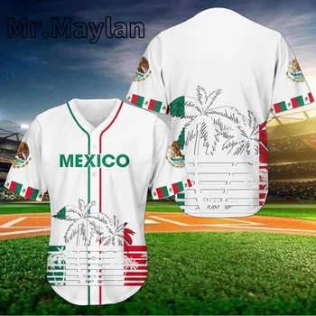 World Baseball Mehika 3D Očesa Vlaken Baseball Jersey Moški T-Shirt Vrhovi Tee Mens Ulične Kratek Rokav Šport Trenirke SW-77