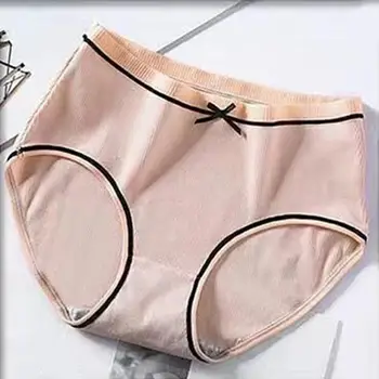 Ženske Bowknot Hlačke Dihanje Srčkan Japonski Slog Ženske Spodnje hlače z Belušno Design Bowknot Dekor Mehko Mid-dvig za Dekleta 0