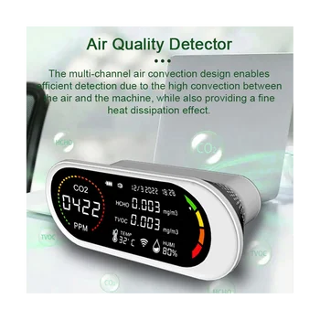 5 v 1 Kakovost Zraka Detektor TVOC HCHO CO2 Merilnik Ogljikovega Dioksida Temperatura Vlažnost Testiranje Kakovosti Zraka Spremljanje 1