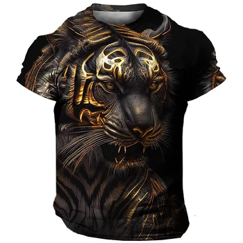 Moda 3D Tiger Tiskanje T Shirt Za Moške Živali Graphic T-Majice Poletje Trend Harajuku Prevelik Kratek Rokav Priložnostne O-vrat Vrhovi 1