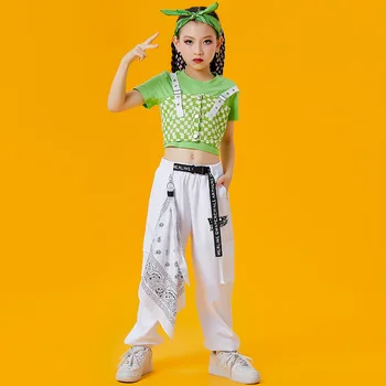 Moda Zelen Telovnik Tovora Hlače Kpop Obleke Za Dekleta Jazz Plesne Kostume Otroke Dvorana Hip Hop Ples Rave Oblačila DQS12573 1