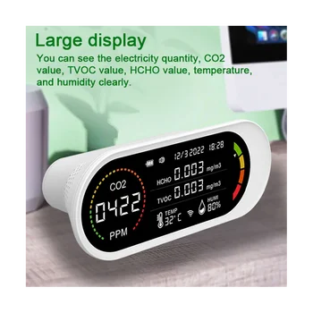 5 v 1 Kakovost Zraka Detektor TVOC HCHO CO2 Merilnik Ogljikovega Dioksida Temperatura Vlažnost Testiranje Kakovosti Zraka Spremljanje 2