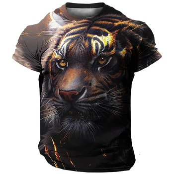 Moda 3D Tiger Tiskanje T Shirt Za Moške Živali Graphic T-Majice Poletje Trend Harajuku Prevelik Kratek Rokav Priložnostne O-vrat Vrhovi 2