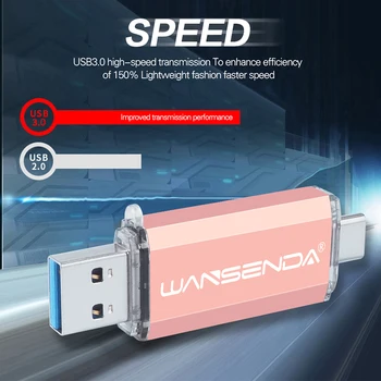 WANSENDA OTG Tip-C USB Flash Disk 512GB 256GB USB 3.0 Pero Disk 128GB Cle USB Ključek 32GB 64GB 16GB Pendrive za Tip-C/PC 2