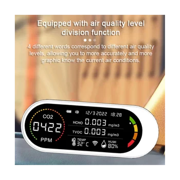 5 v 1 Kakovost Zraka Detektor TVOC HCHO CO2 Merilnik Ogljikovega Dioksida Temperatura Vlažnost Testiranje Kakovosti Zraka Spremljanje 3