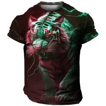 Moda 3D Tiger Tiskanje T Shirt Za Moške Živali Graphic T-Majice Poletje Trend Harajuku Prevelik Kratek Rokav Priložnostne O-vrat Vrhovi 3