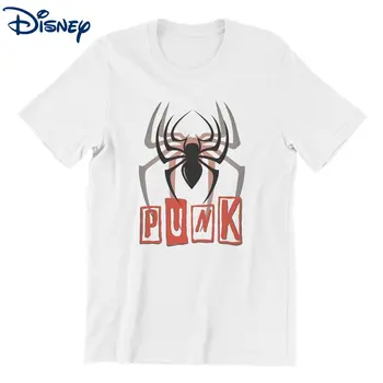Smešno Disney Pajek Punk Spiderverse Spiderman T-Shirt za Moške Okrogle Ovratnik Bombažne Majice Kratek Rokav Tees Velika Velikost Oblačila 3