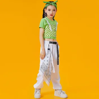 Moda Zelen Telovnik Tovora Hlače Kpop Obleke Za Dekleta Jazz Plesne Kostume Otroke Dvorana Hip Hop Ples Rave Oblačila DQS12573 4