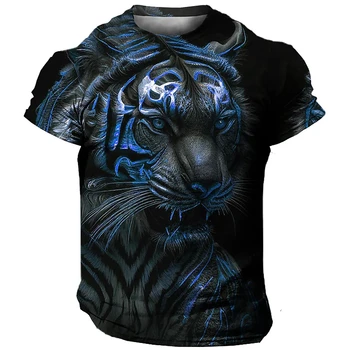Moda 3D Tiger Tiskanje T Shirt Za Moške Živali Graphic T-Majice Poletje Trend Harajuku Prevelik Kratek Rokav Priložnostne O-vrat Vrhovi 5